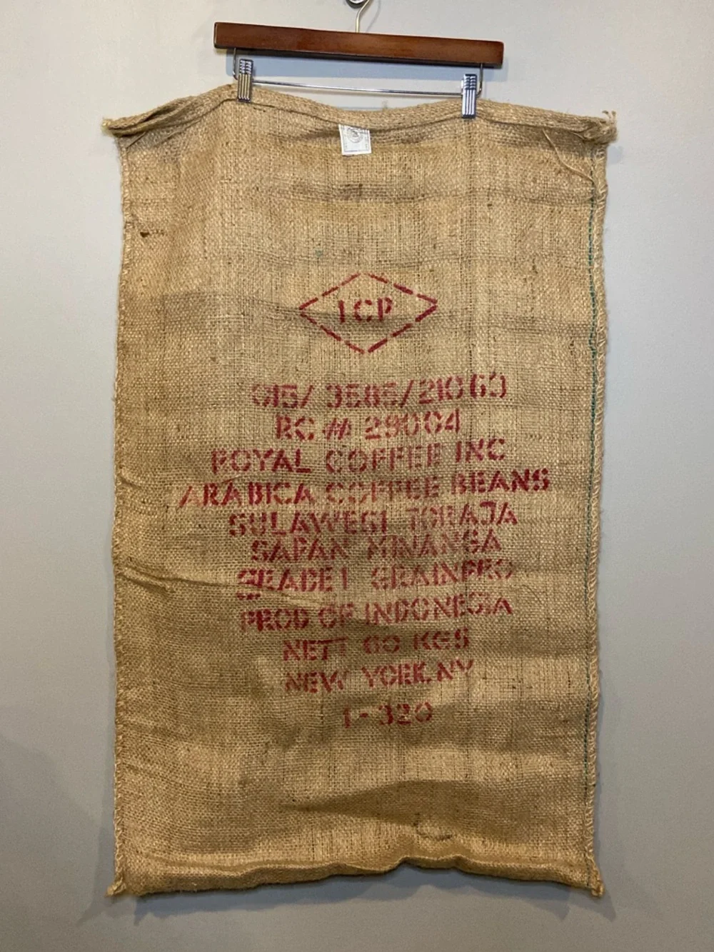 Sulawesi Toraja Arabica Coffee Burlap Sack / Royal Coffee Inc / Rustic Decor